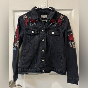 PacSun Black Denim Jacket with Floral Embroidery